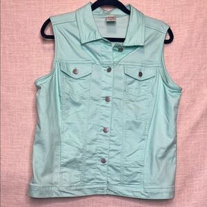 Blair Sleeveless Mint Denim Jacket Vest in Medium